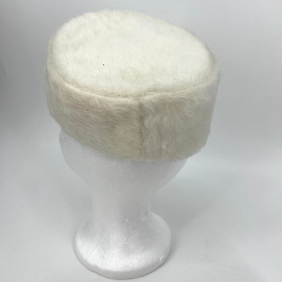 Vintage Cream Faux Fur Fascinator Pillbox Hat Lined One Size - Picture 2 of 7